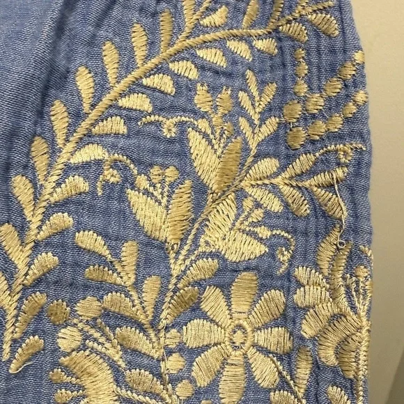 Sundance Embroidered Peplum Top Blue Tan L/S - Picture 4 of 6